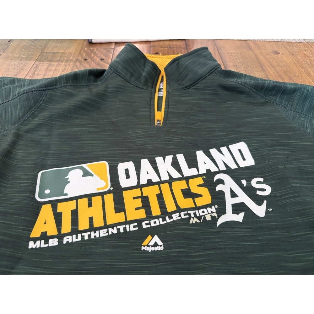 Women's XL Oakland Athletics A's Majestic 1/4 Zip Pullover Jacket Green MLB - Picture 2 of 7